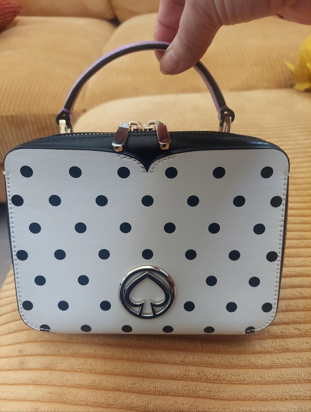 Kate Spade Cabana Polka Dot Crossbody Bag in White and Lavender - Picture 9 of 16